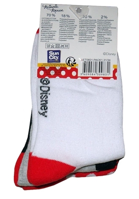 Dívčí ponožky Minnie Mouse, klasické, 3 páry, vel. 27/30